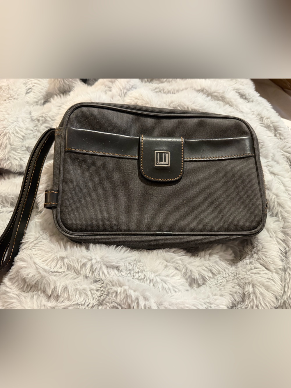 Dunhill Grey Travel Bag - Compact Canvas & Leather